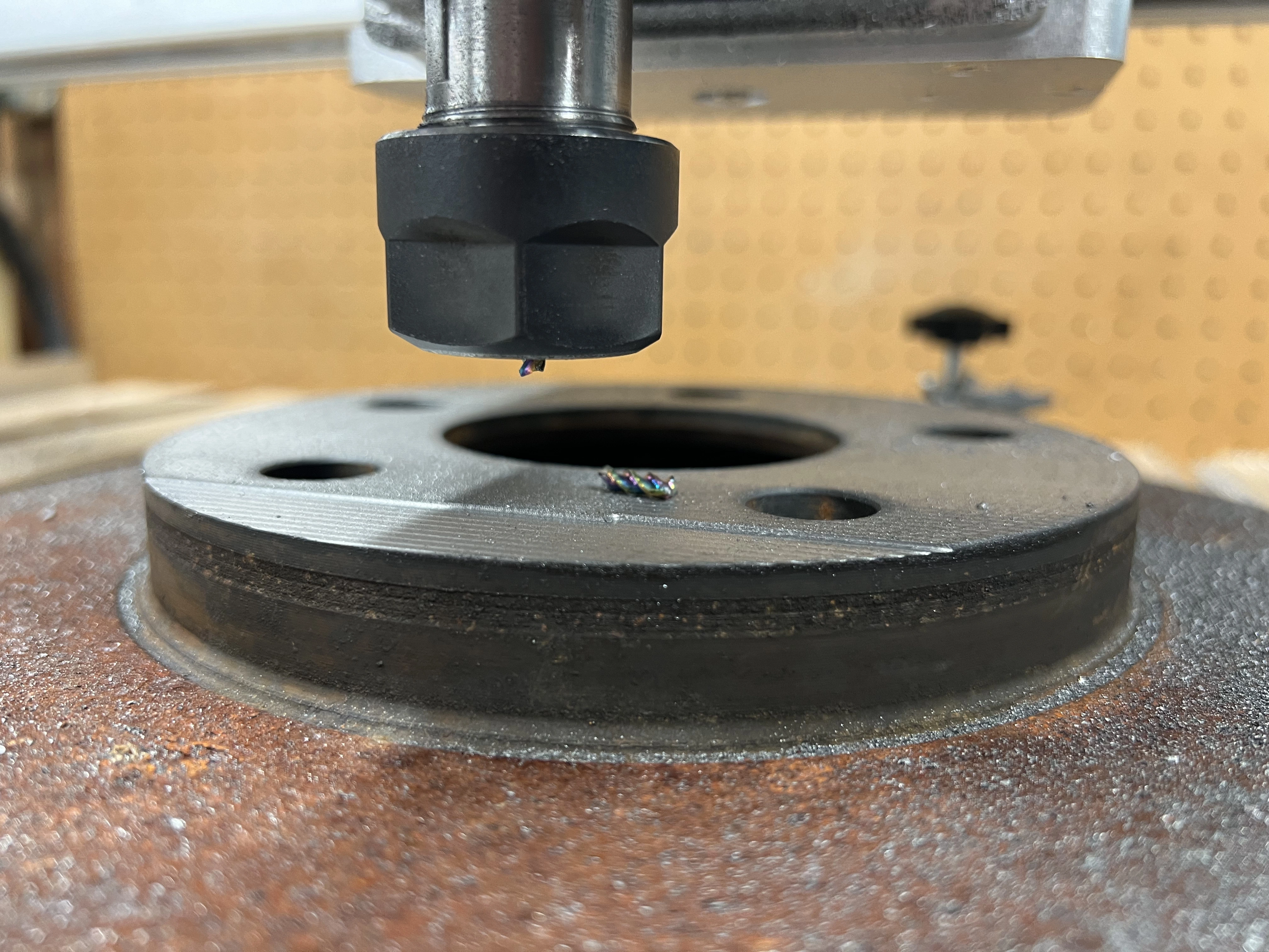 Broken endmill after hitting hardened steel