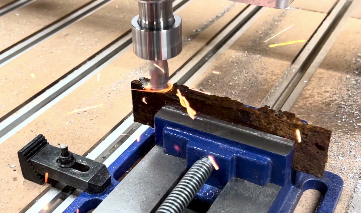 Milling steel with sparks flying
